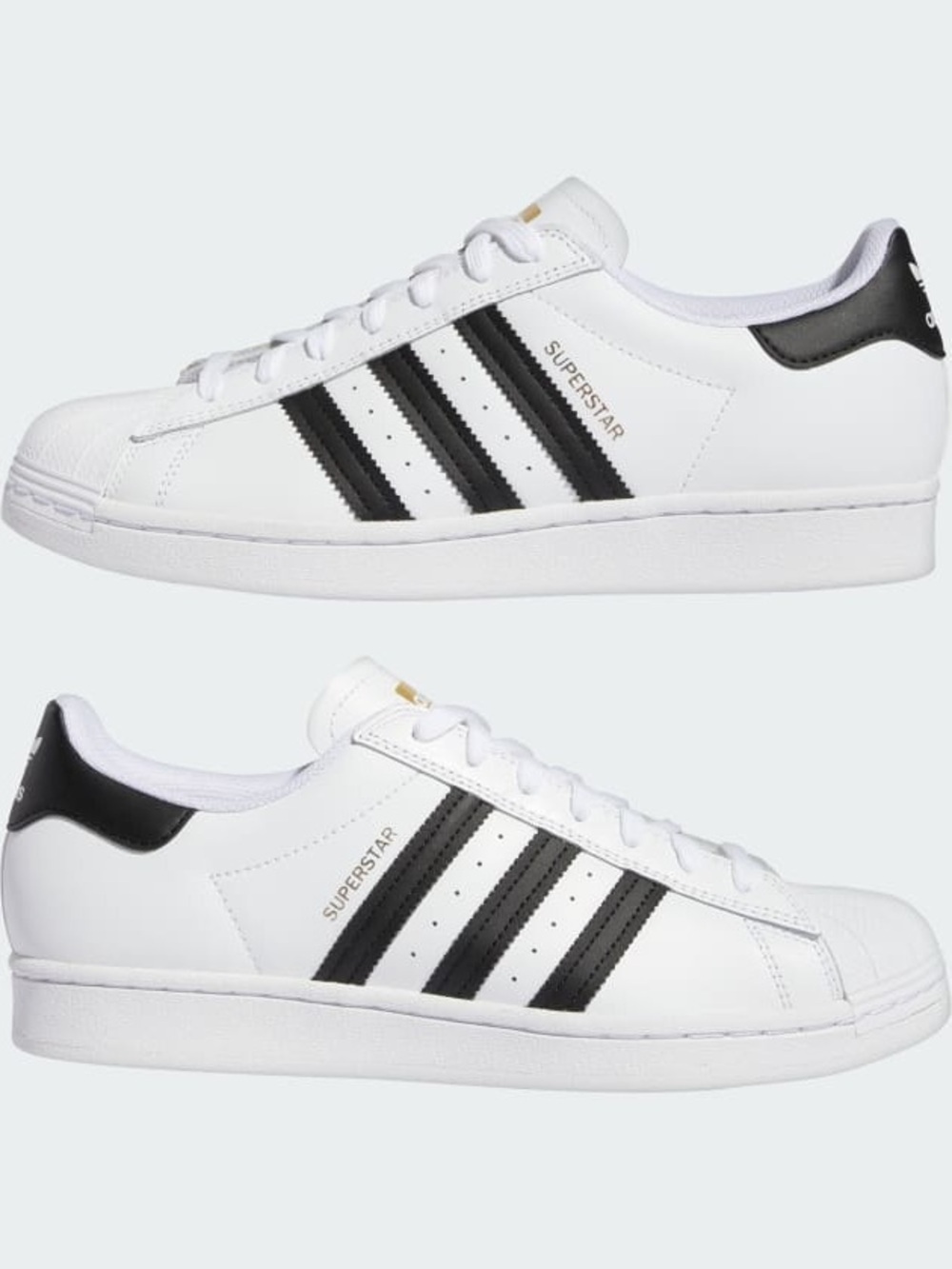 adidas White and Black Classic Shell-Toe Sneakers with Gold Tongue Logo size 4.5